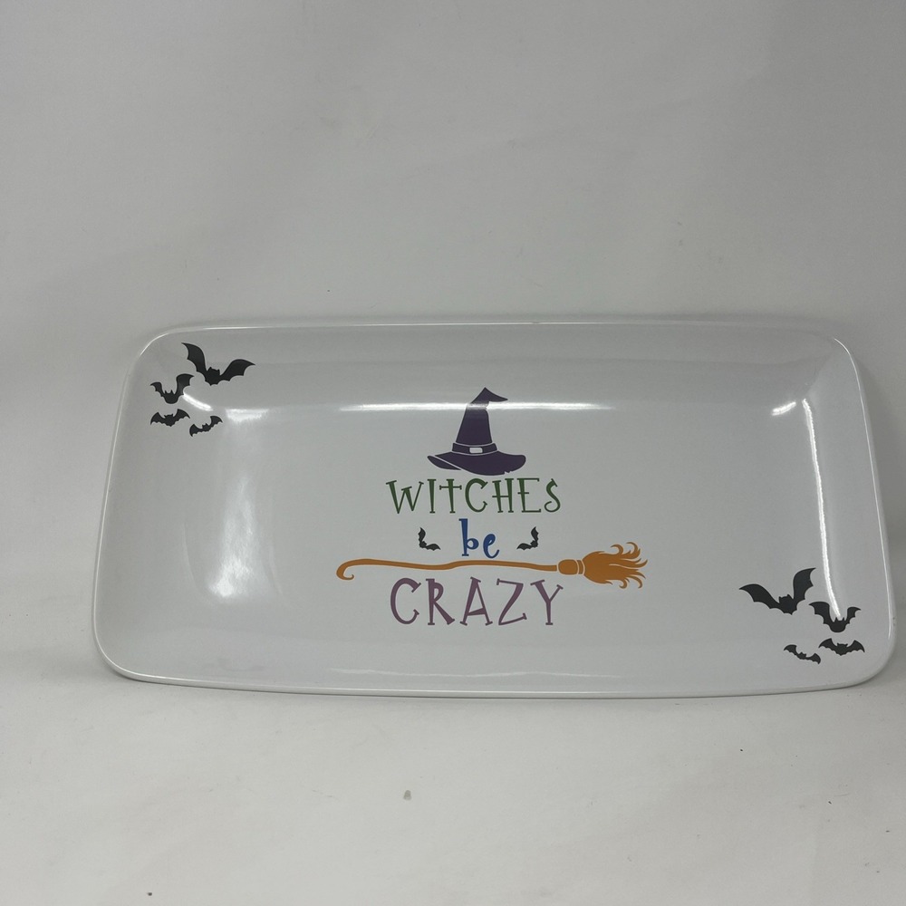 Crofton Halloween Stoneware Platter "Witches Be Crazy " Witches Serving Dish